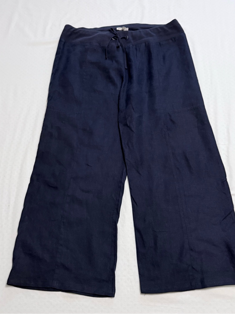 Eileen Fisher Linen Women’s Cropped Wide-Leg Drawstring Pants - Navy Blue